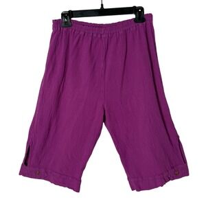 Cottonways Purple Gauze Cotton Elastic Waist Crop Pants Size 2 L/XL Lagenlook
